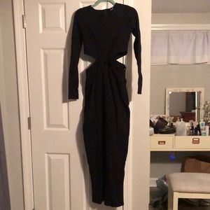 Black cut out long sleeve dress with slit